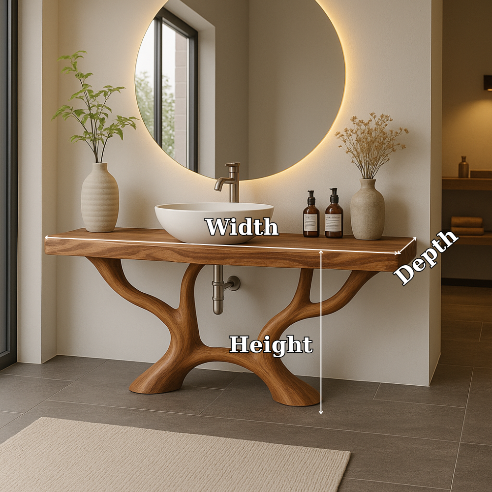 Handcrafted Solid Wood Bathroom Vanity with Organic Branch Design – Modern Natural Elegance