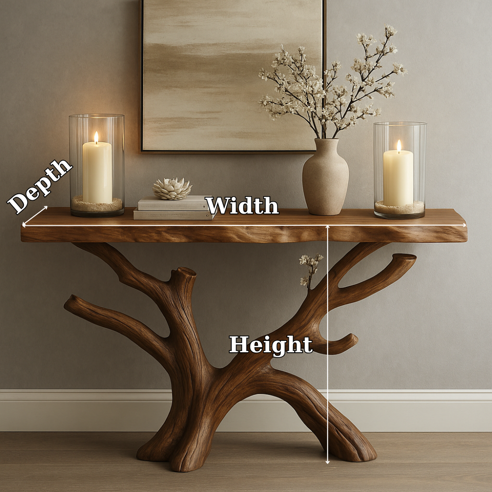 Handcrafted Solid Wood Console Table with Organic Tree Design – Modern Natural Home Décor