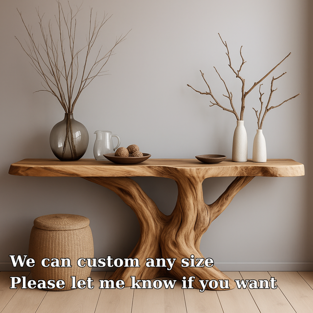 Handcrafted Solid Wood Console Table with Natural Tree Trunk Design – Organic Modern Furniture