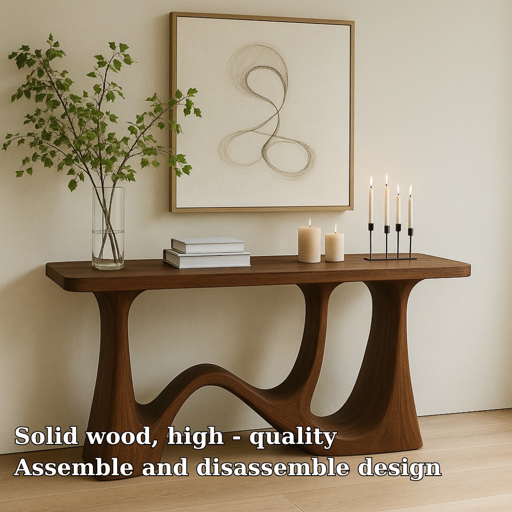 Handcrafted Solid Wood Console Table with Sculptural Wave Legs – Modern Minimalist Design