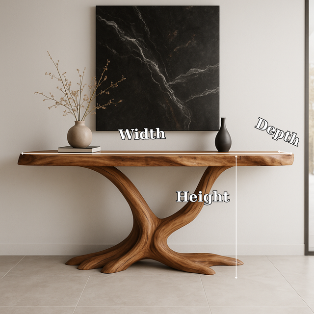 Handcrafted Solid Wood Console Table with Root Form Base – Modern Organic Design