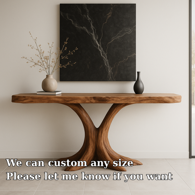 Handcrafted Solid Wood Console Table with Root-Inspired Base – Organic Modern Entryway