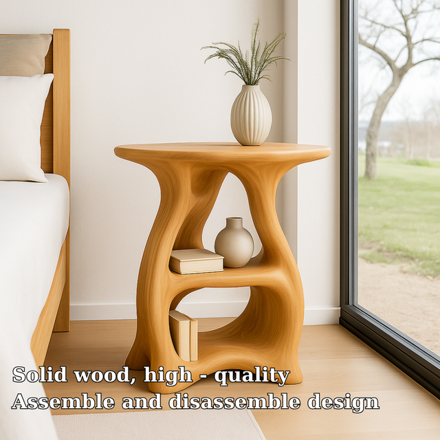 Handcrafted Solid Wood Nightstand – Sculptural Bedside Table with Curved Organic Design