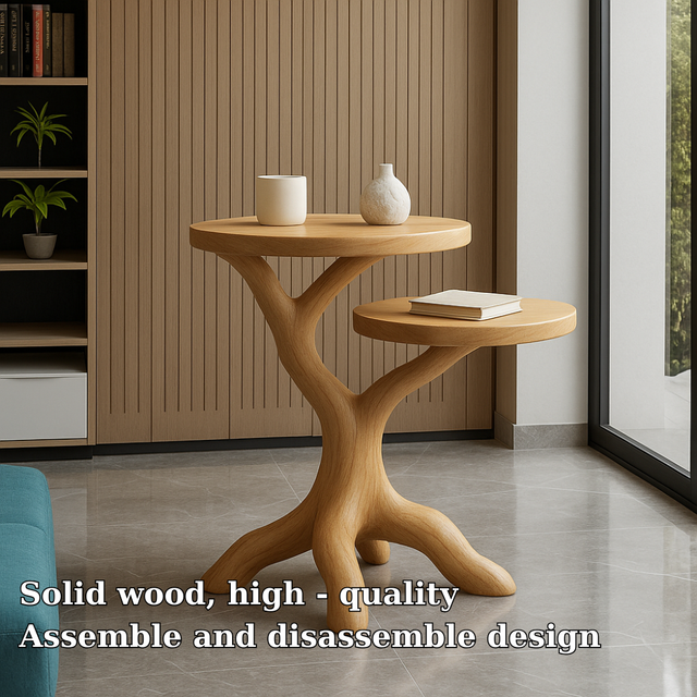 Handcrafted Solid Wood End Table – Two-Tier Light Oak Organic Design for Modern Spaces