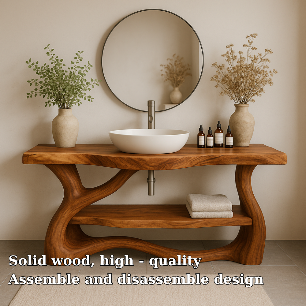 Handcrafted Solid Wood Bathroom Vanity with Organic Flow Design – Modern Natural Elegance
