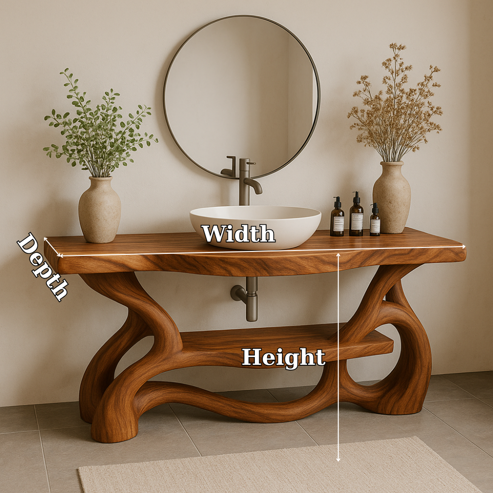 Handcrafted Solid Wood Bathroom Vanity with Sculptural Organic Base – Modern Natural Design