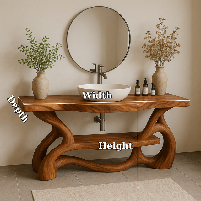 Handcrafted Solid Wood Bathroom Vanity with Sculptural Organic Base – Modern Natural Design