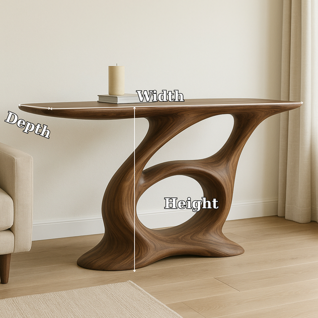 Handcrafted Solid Wood Console Table – Artistic Modern Design with Sculptural Curved Base