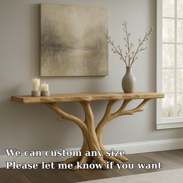 Handcrafted Solid Wood Console Table – Dual Tree Root Design for Modern Organic Interiors