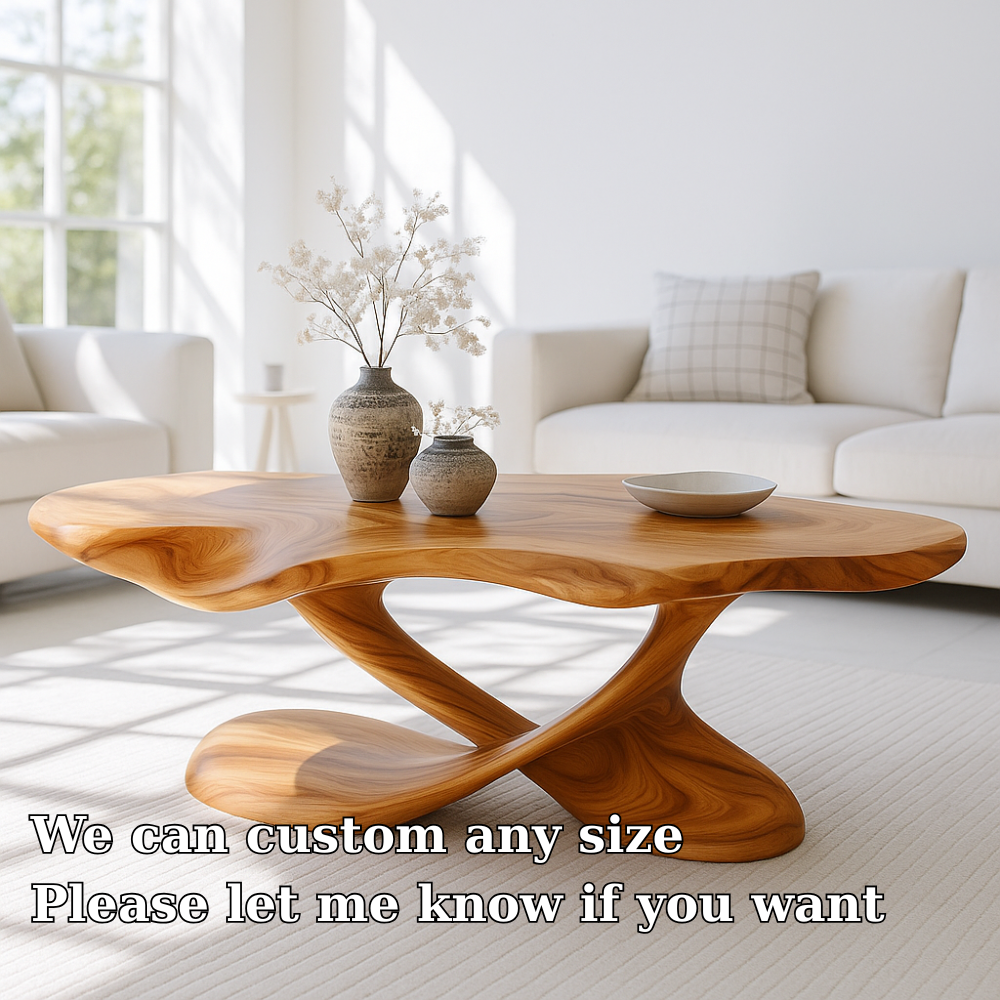 Handcrafted Solid Wood Coffee Table – Organic Sculpted Freeform Living Room Centerpiece