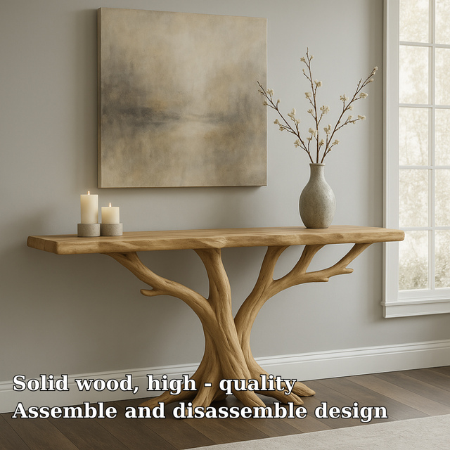 Handcrafted Solid Wood Console Table – Dual Tree Root Design for Modern Organic Interiors