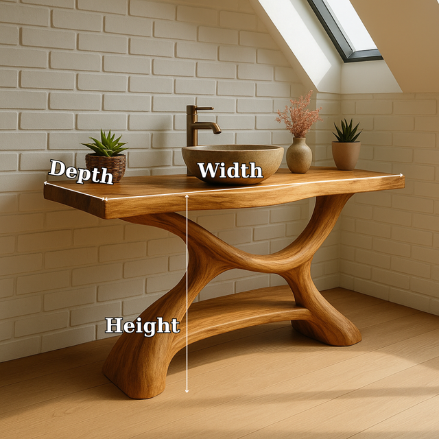 Handcrafted Solid Wood Bathroom Vanity – Sculptural Organic Design with Smooth Natural Finish