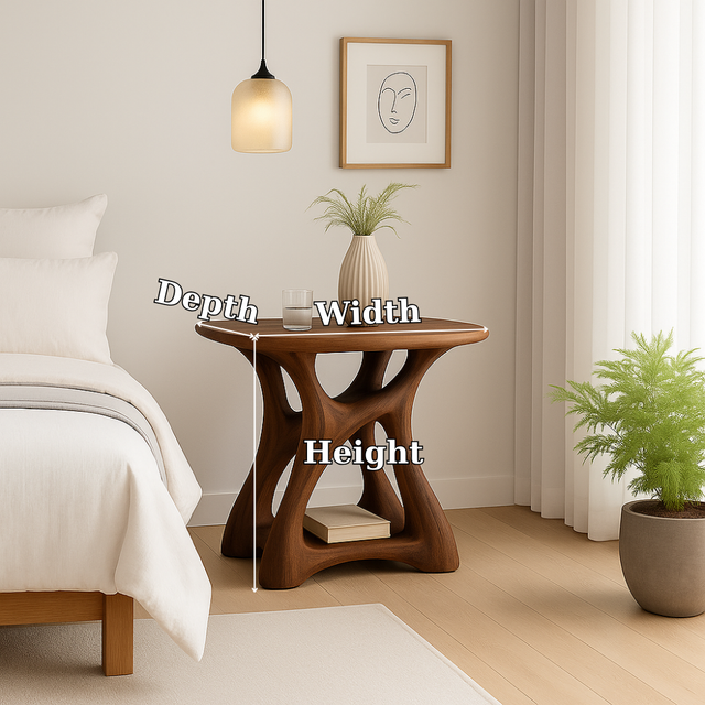 Handcrafted Solid Wood Nightstand – Modern Sculptural Bedside Table with Open Storage