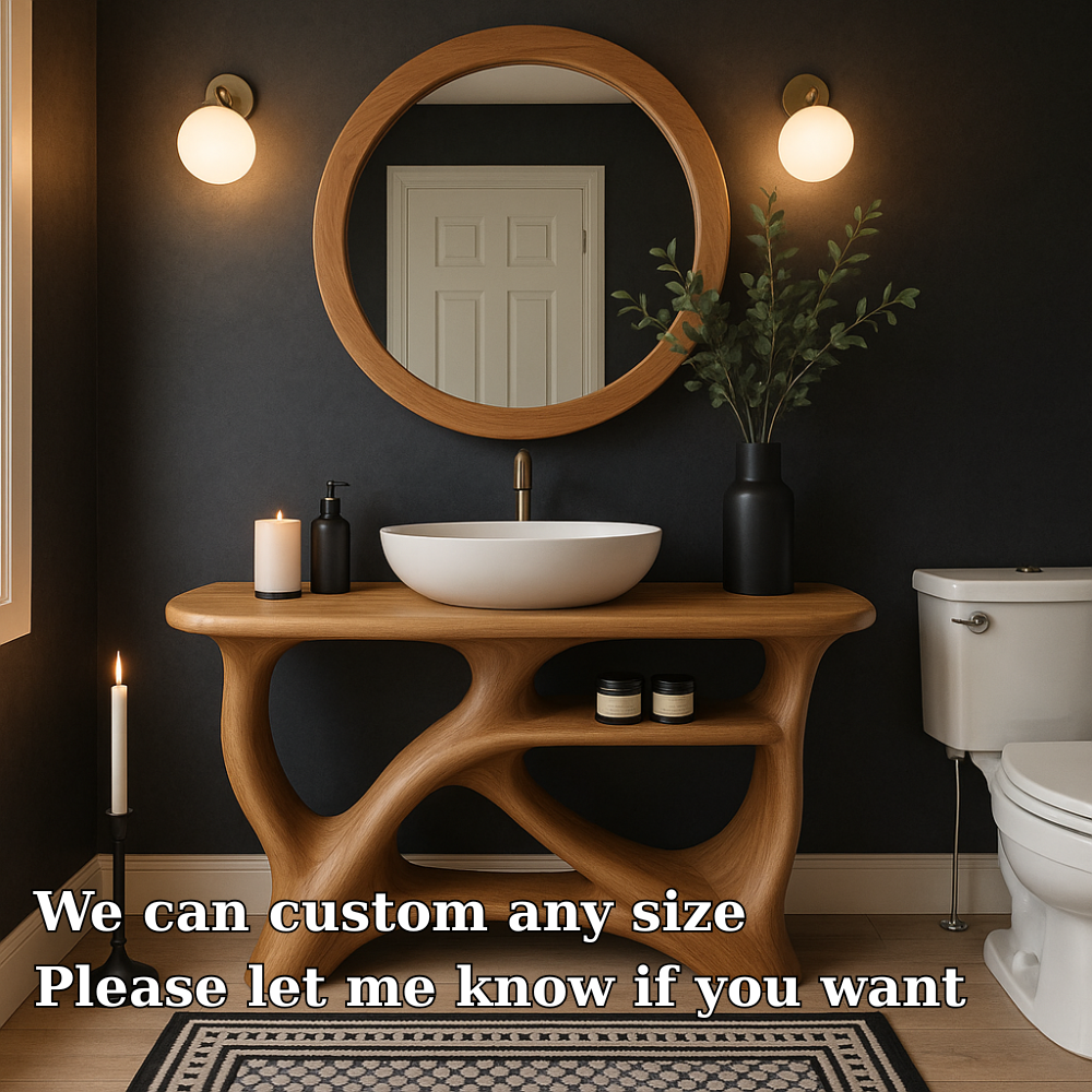 Handcrafted Solid Wood Bathroom Vanity with Modern Organic Design – Natural Sculptural Style