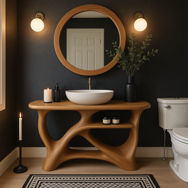 Handcrafted Solid Wood Bathroom Vanity with Modern Organic Design – Natural Sculptural Style