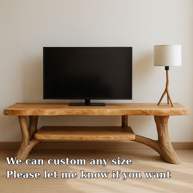 Handcrafted Solid Wood TV Stand – Natural Live Edge Rustic Design for Modern Interiors