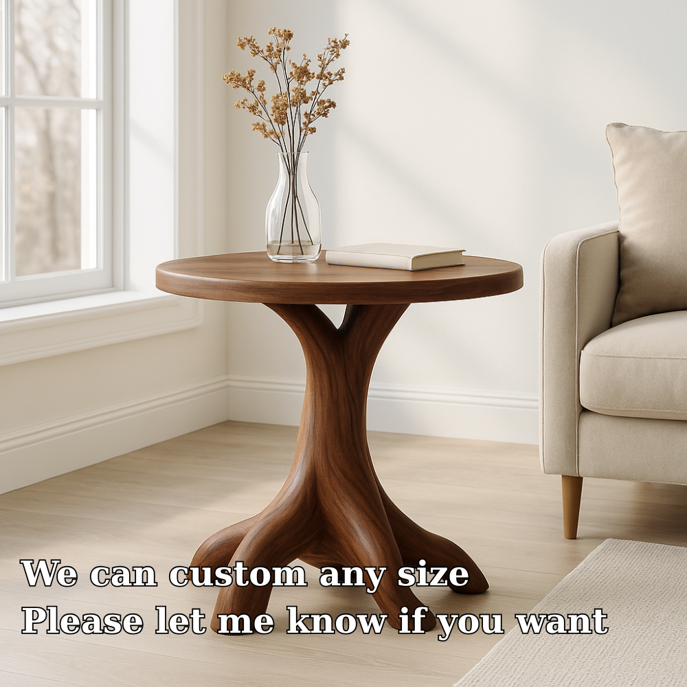 Handcrafted Solid Wood End Table – Organic Root Base Design for Modern Living Spaces