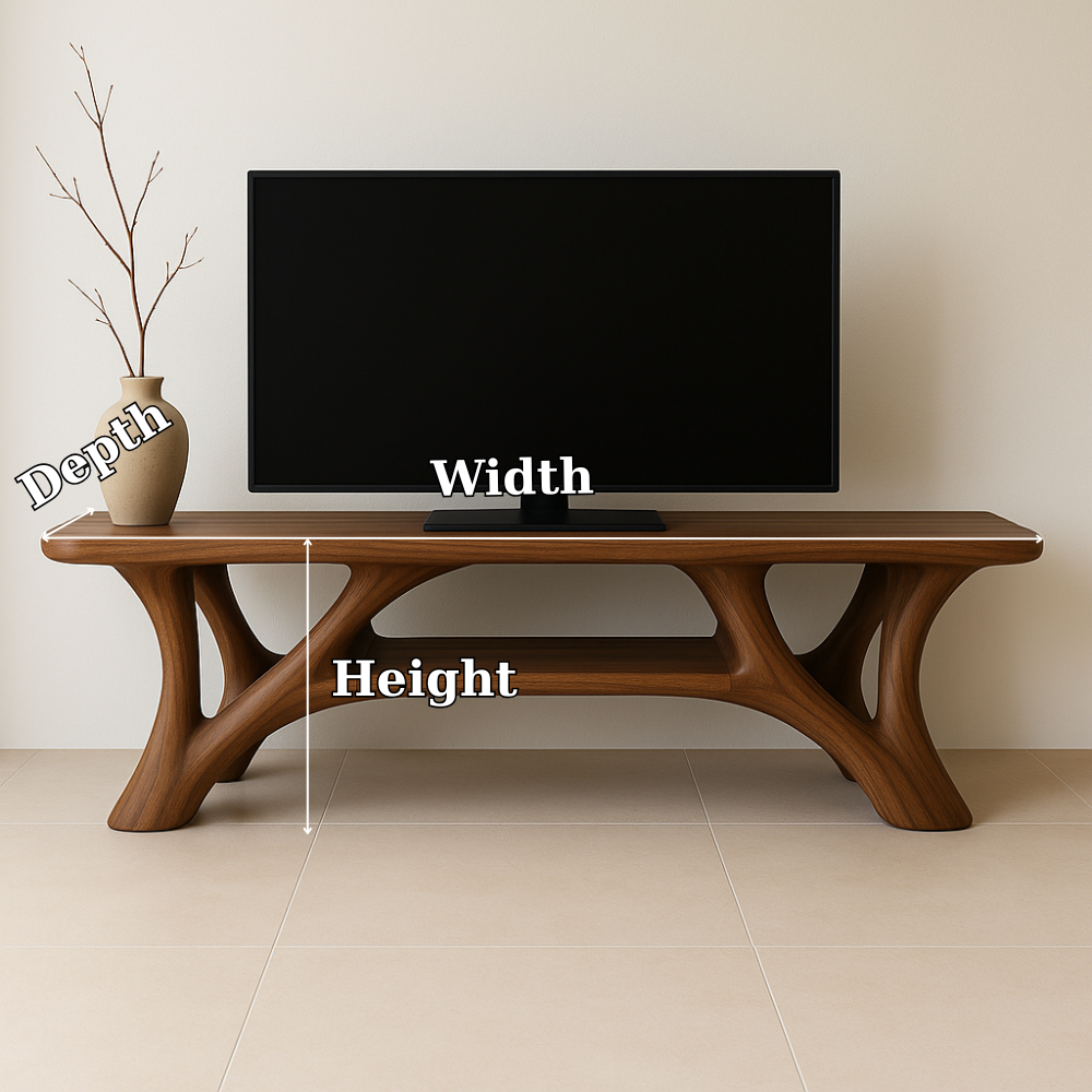 Handcrafted Solid Wood TV Stand – Modern Organic Design with Smooth Sculptural Curves