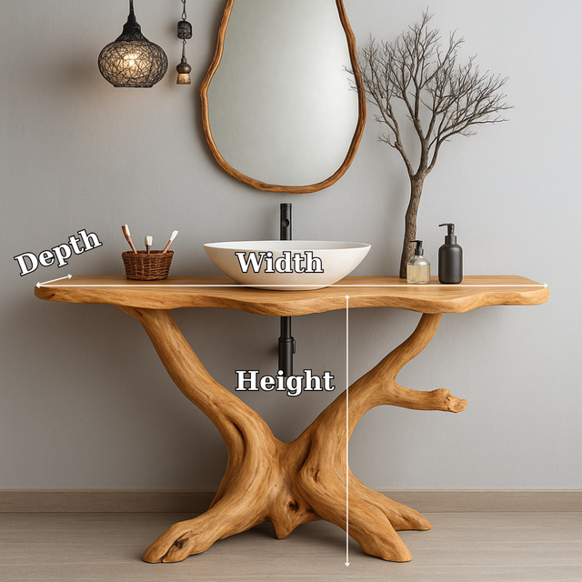 Handcrafted Solid Wood Bathroom Vanity – Organic Tree Root Design with Natural Live Edge