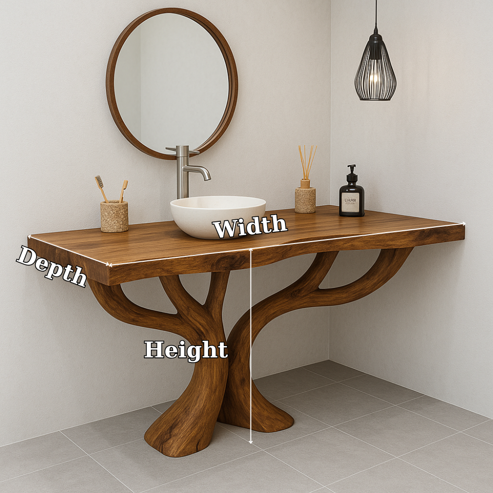 Handcrafted Solid Wood Bathroom Vanity – Sculptural Double Branch Base, Organic Modern Design