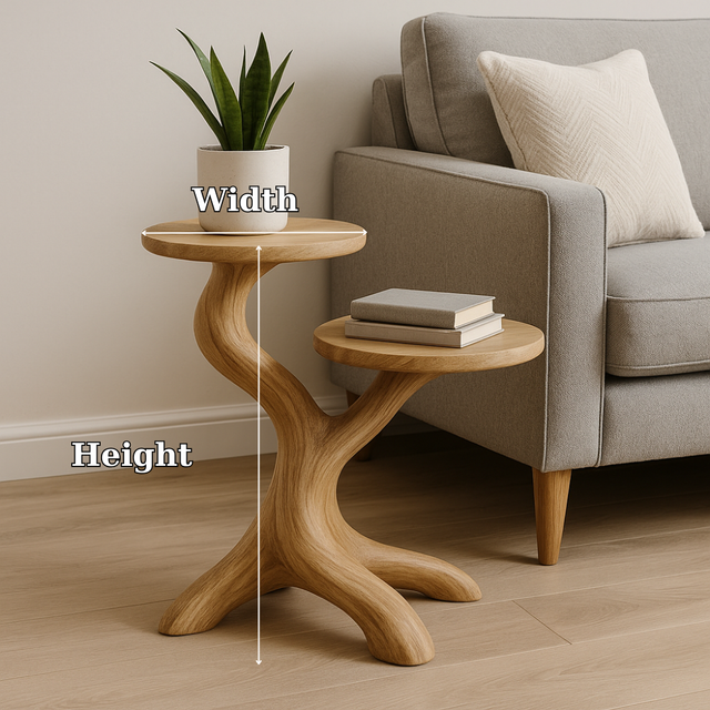 Handcrafted Solid Wood End Table – Two-Tier Light Oak Sculptural Design for Modern Interiors