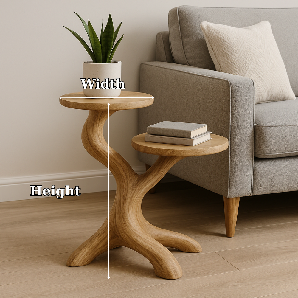 Handcrafted Solid Wood End Table – Two-Tier Light Oak Sculptural Design for Modern Interiors