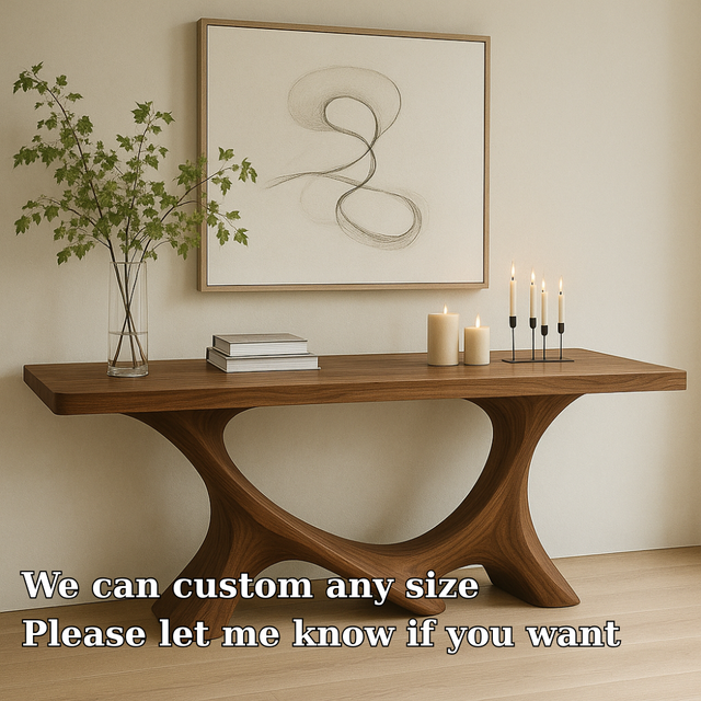 Handcrafted Solid Wood Console Table with Sculptural Base – Modern Organic Home Decor