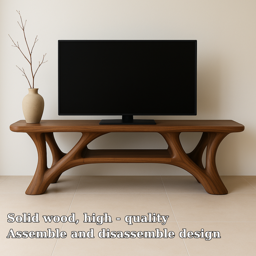 Handcrafted Solid Wood TV Stand – Modern Organic Design with Smooth Sculptural Curves