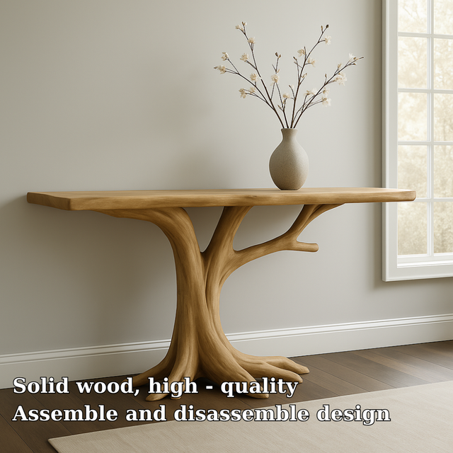 Handcrafted Solid Wood Console Table – Sculptural Tree-Inspired Design for Modern Spaces