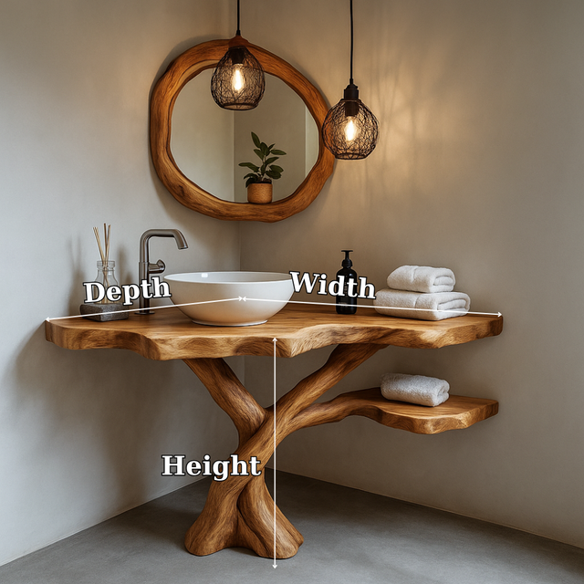 Handcrafted Solid Wood Bathroom Vanity – Artistic Live Edge Design for Modern Natural Spaces