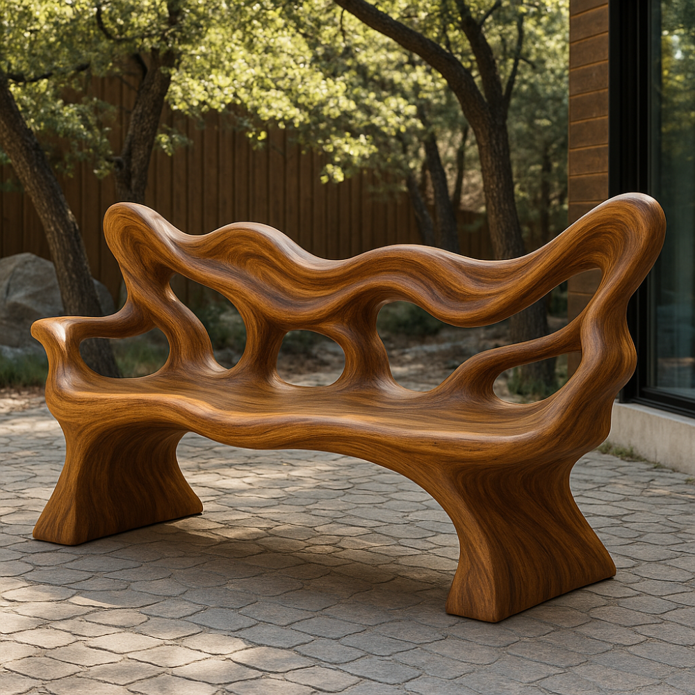 Handcrafted Solid Wood Bench with Backrest – Artistic Organic Design for Indoor & Outdoor Spaces