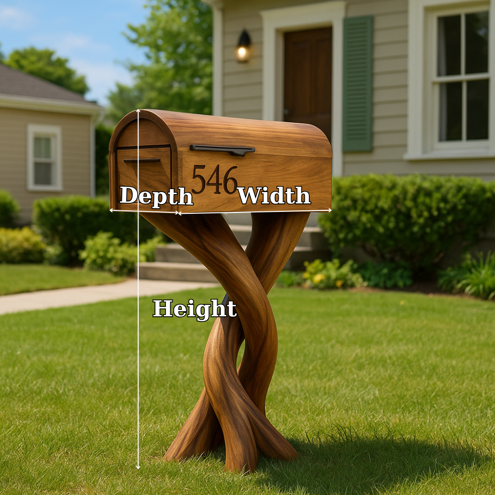 Handcrafted Solid Wood Mailbox with Sculptural Twisted Base – Outdoor Decorative Post Box