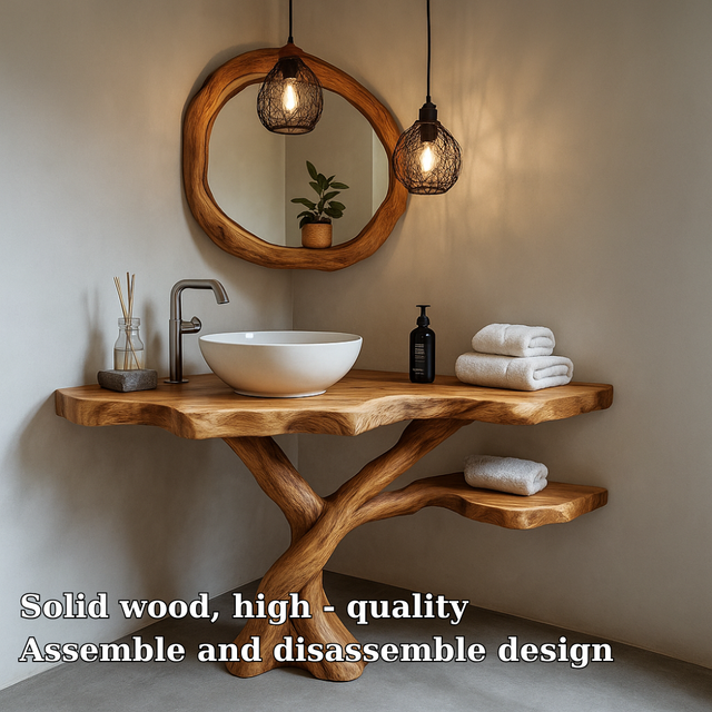 Handcrafted Solid Wood Bathroom Vanity – Artistic Live Edge Design for Modern Natural Spaces