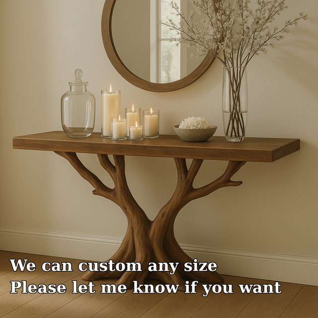 Handcrafted Solid Wood Console Table – Sculptural Tree Branch Base for Modern Natural Interiors