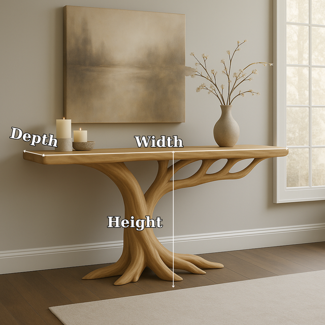Handcrafted Solid Wood Console Table – Sculptural Branch Base for Modern Interiors