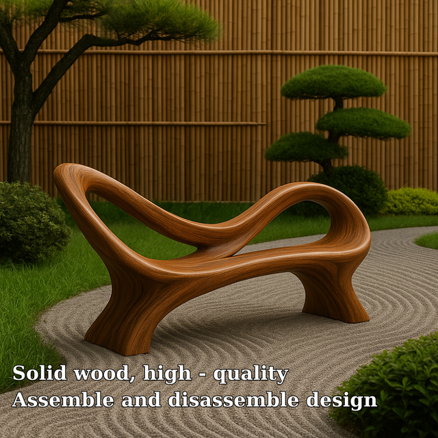 Handcrafted Solid Wood Bench with Backrest – Modern Sculptural Organic Art Furniture