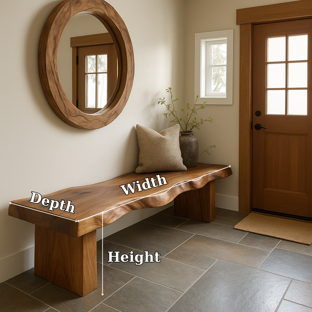 Handcrafted Solid Wood Bench – Live Edge Walnut Entryway Bench with Organic Wave Design