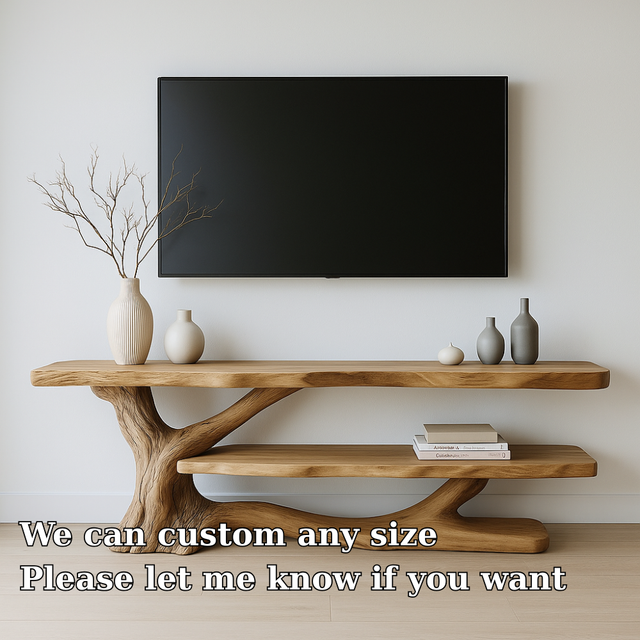 Handcrafted Solid Wood TV Stand with Organic Sculpted Design – Modern Natural Media Console