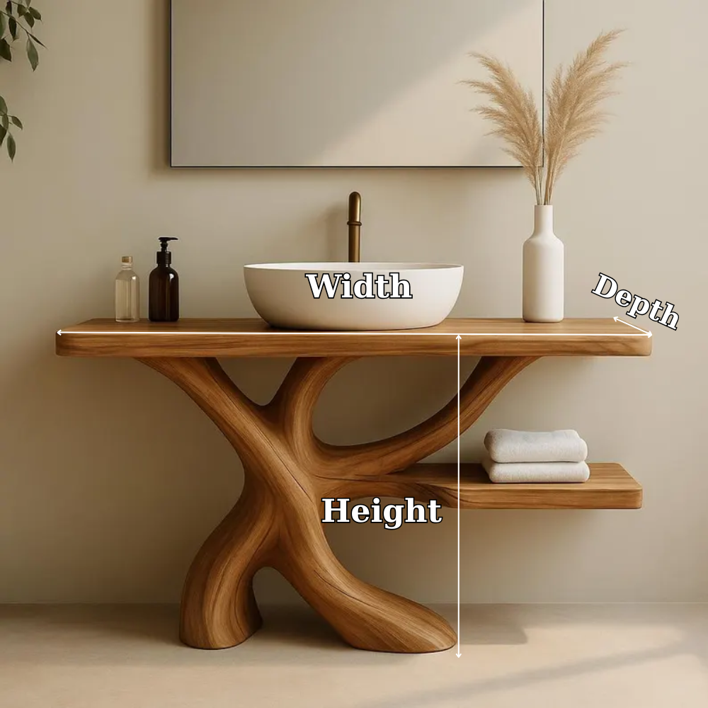 Handcrafted Solid Wood Bathroom Vanity with Organic Branch Design – Modern Natural Elegance
