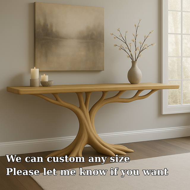 Handcrafted Solid Wood Console Table – Modern Organic Design with Root-Inspired Base