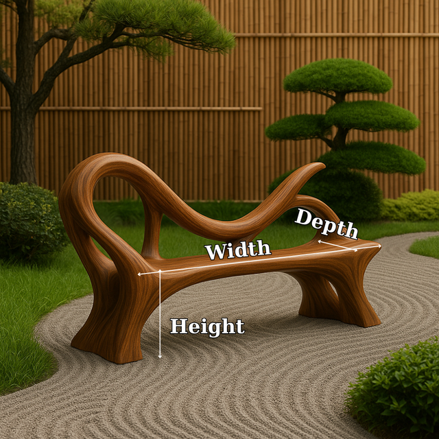 Handcrafted Solid Wood Bench with Backrest – Artistic Sculptural Organic Form Seating