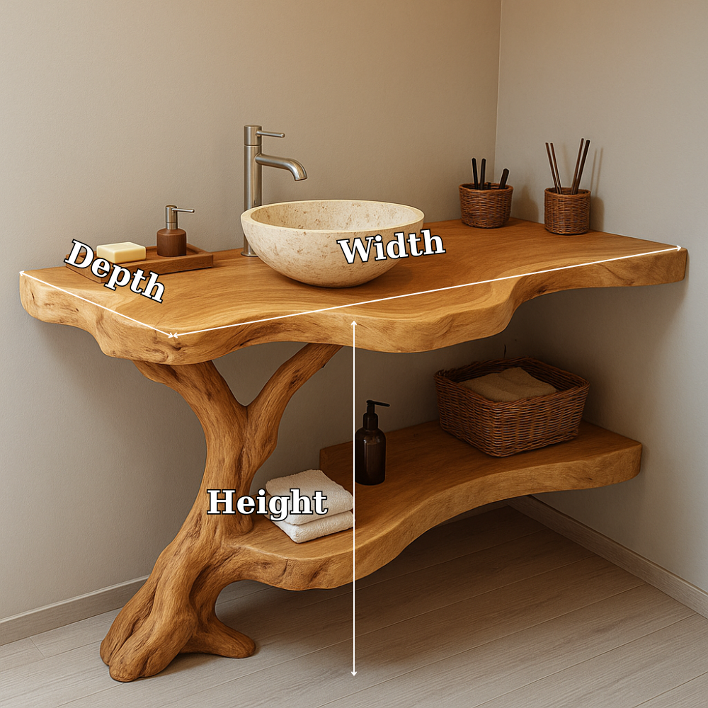 Handcrafted Solid Wood Bathroom Vanity – Organic Live Edge Design with Natural Tree Form