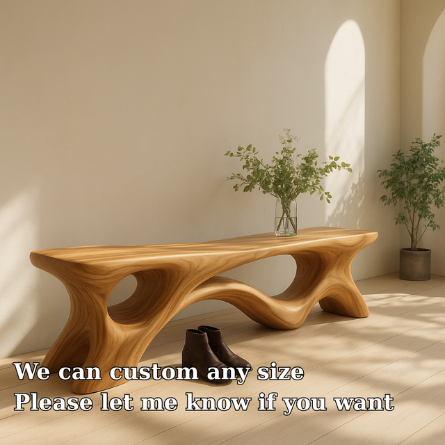 Handcrafted Solid Wood Bench – Sculptural Organic Design with Modern Flowing Curves