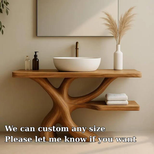 Handcrafted Solid Wood Bathroom Vanity with Organic Branch Design – Modern Natural Elegance