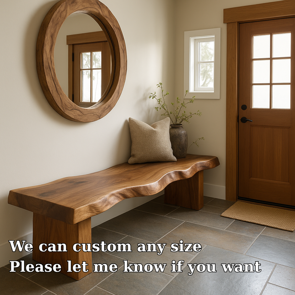 Handcrafted Solid Wood Bench – Live Edge Walnut Entryway Bench with Organic Wave Design