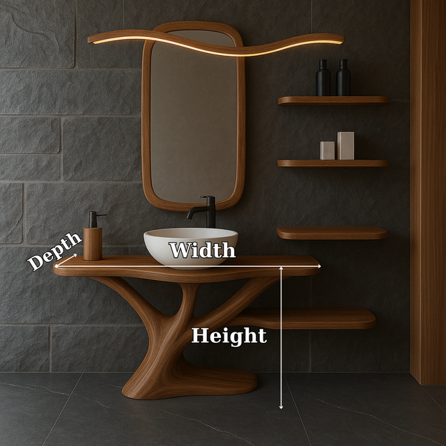 Handcrafted Solid Wood Bathroom Vanity with Organic Flow Design – Modern Sculptural Sink Stand