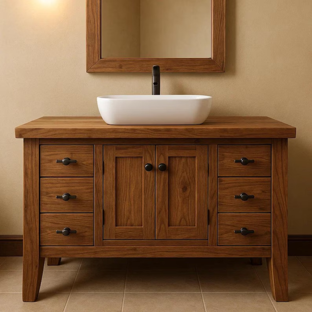 Handcrafted Solid Wood Bathroom Vanity – Classic Double Door Sink Cabinet