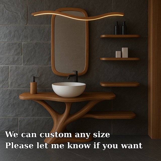 Handcrafted Solid Wood Bathroom Vanity with Organic Flow Design – Modern Sculptural Sink Stand