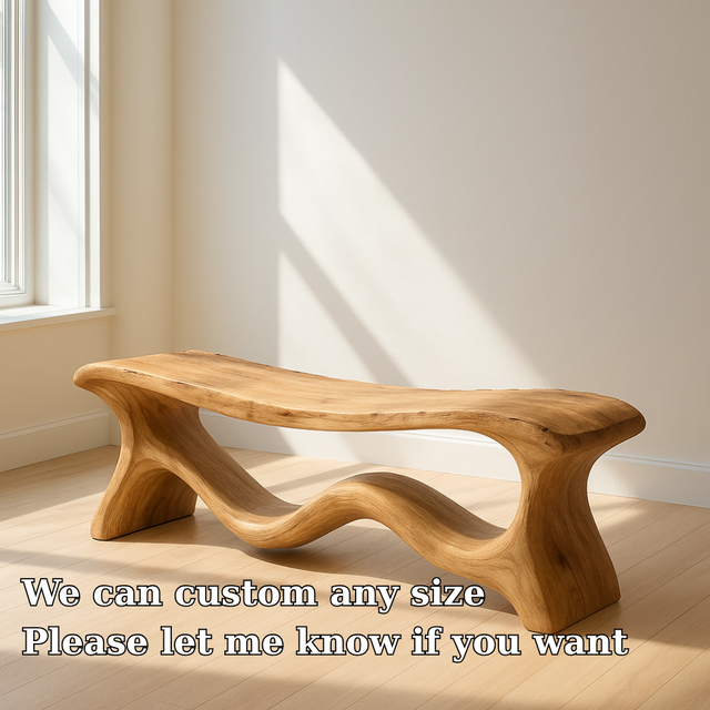 Handcrafted Solid Wood Bench – Organic Sculptural Design with Smooth Curves and Natural Finish