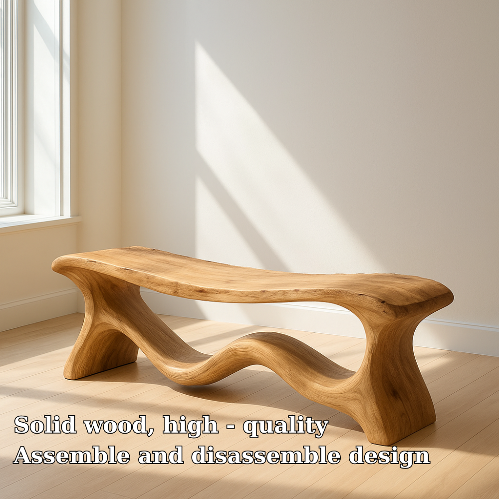 Handcrafted Solid Wood Bench – Organic Sculptural Design with Smooth Curves and Natural Finish